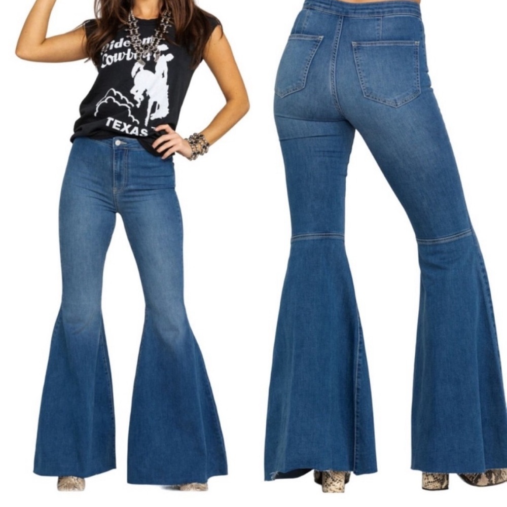 Free People Just Float On High Rise Super Flare Retro Stretch Jeans 27 Festival
